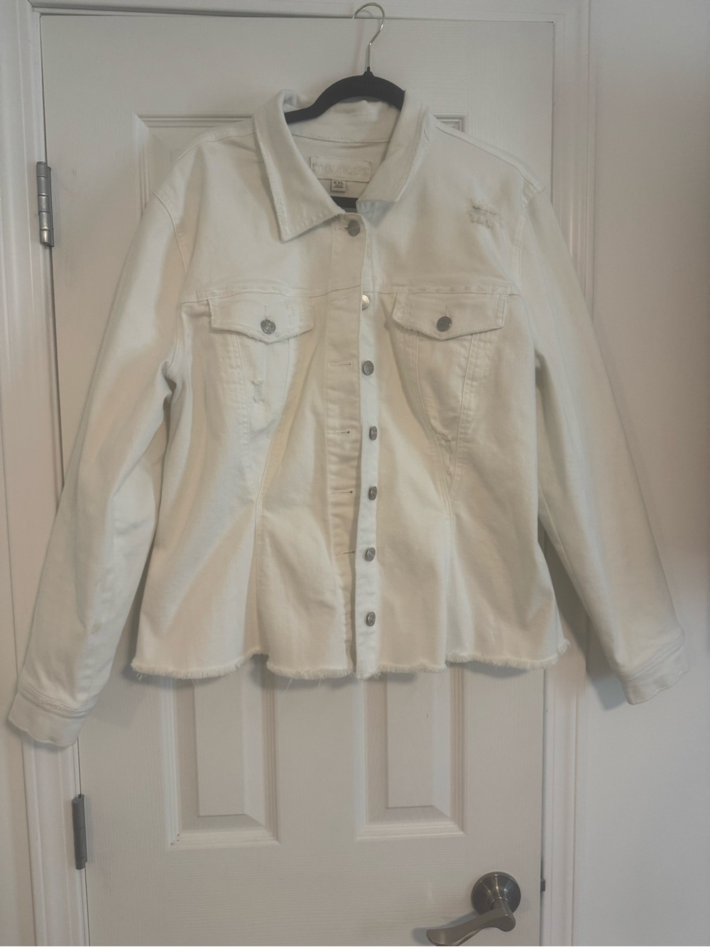 Maurices White Denim Jacket with Frayed Hem